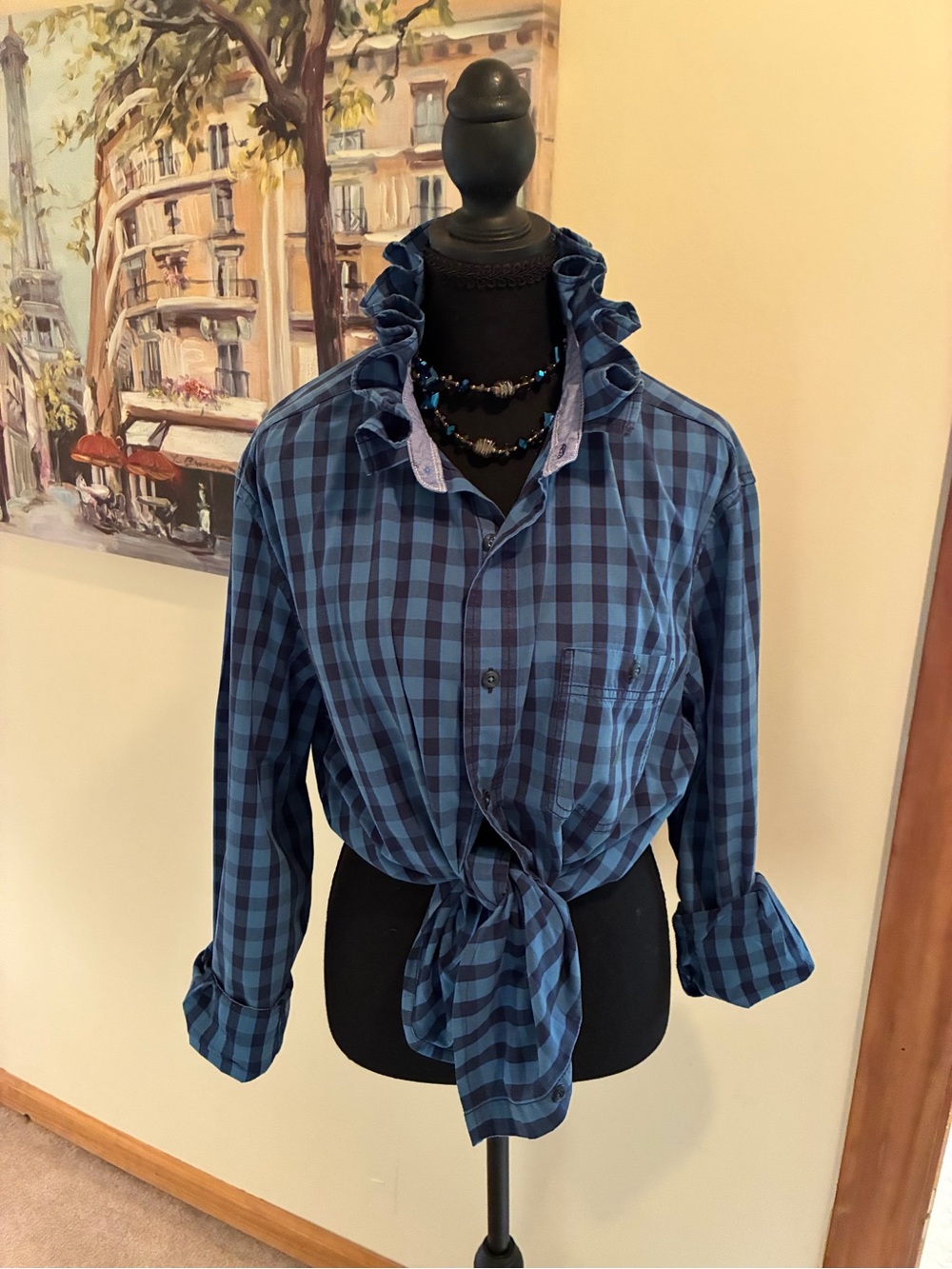 Nautica Blue Plaid Button-Down Tie-Front Shirt